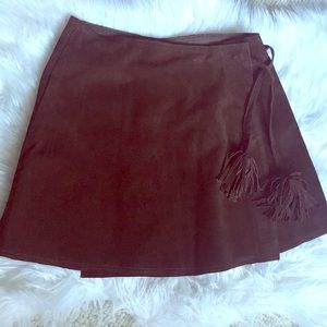 Vintage wrap around suede a- line mini skirt 3/4